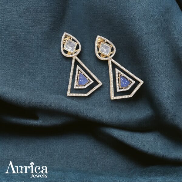 Geometric shape, kundan & polki earrings, amethyst color gemstone, Cz diamonds