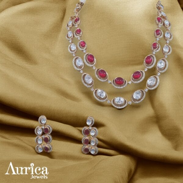 2 layerd kundan necklace, rubies, cz diamonds and kundan