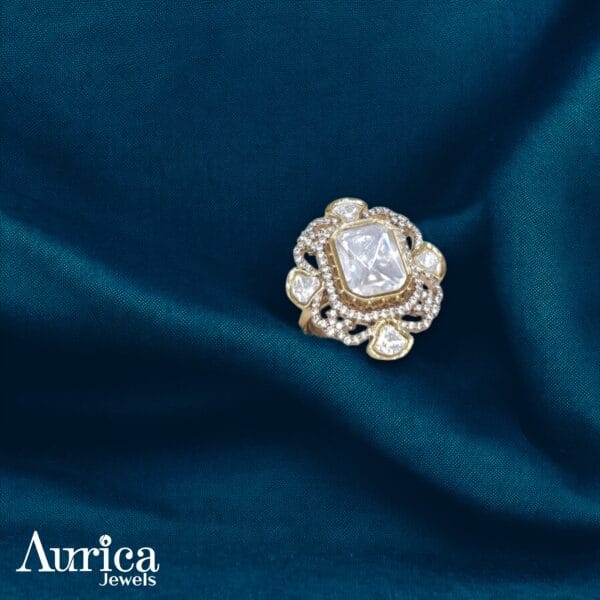 The Radiant Bloom Polki Ring represents an intricate blend of tradition and modernity, making it a true masterpiece. CZ Diamonds