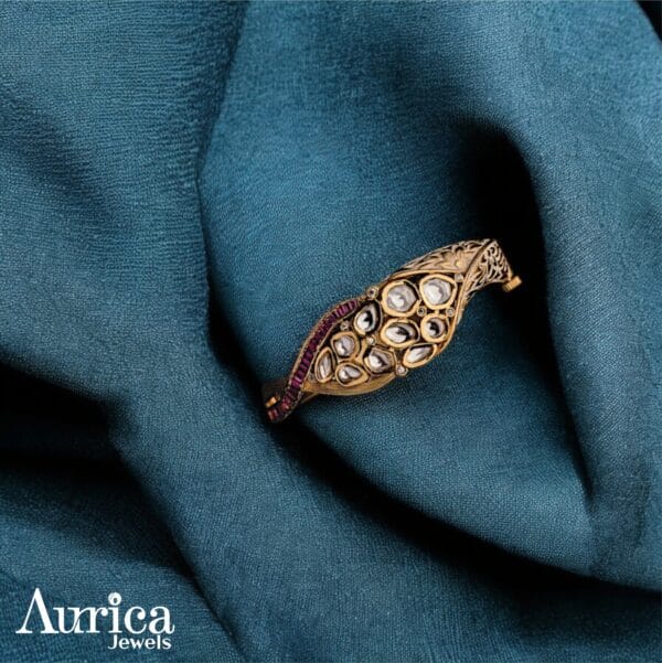 pink stones, kundan stone bracelet, enamel work